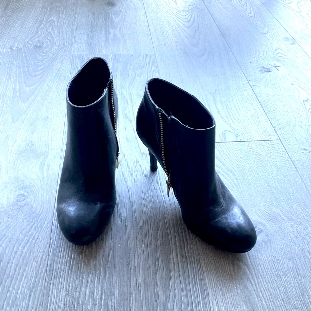 Black leather ankle booties